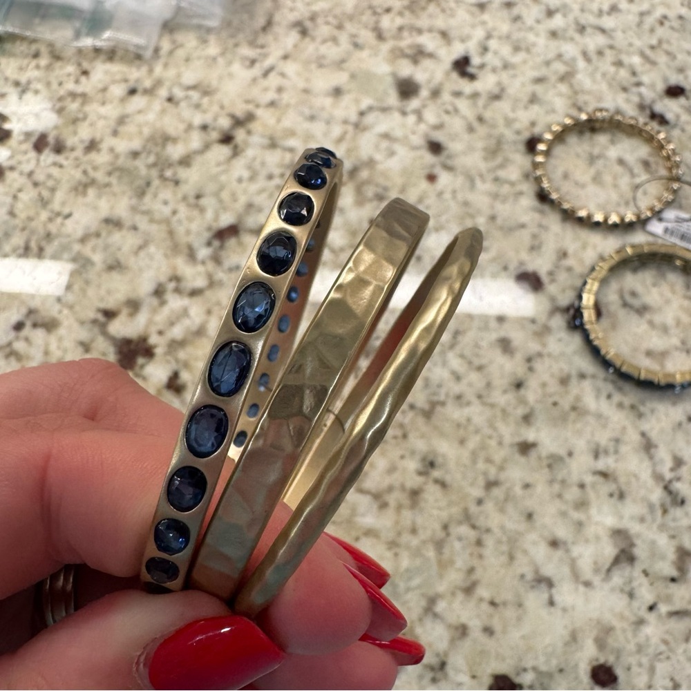 Chico's Gold Tone Bangle Set with Blue Stones